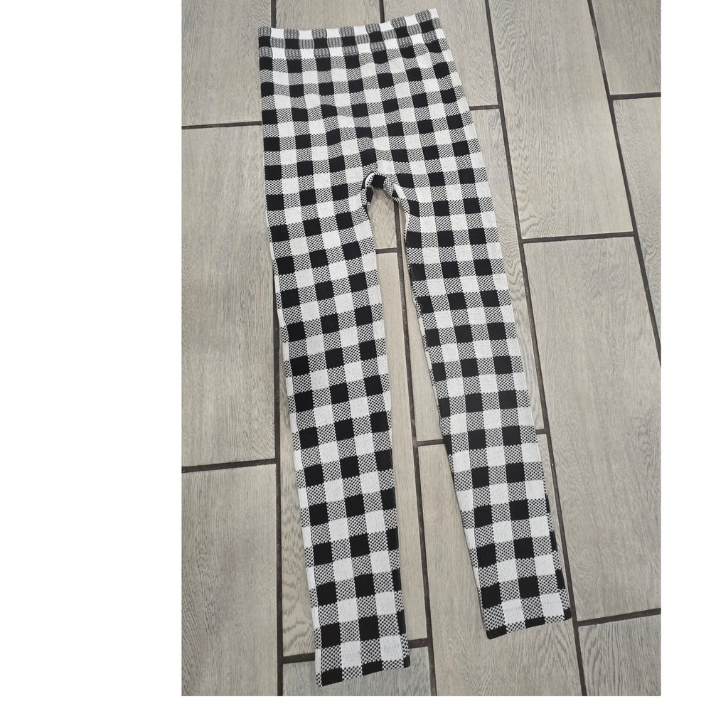 Muk Luks Black White Gingham Check Knit Leggings Plaid High Waisted Pants L/XL